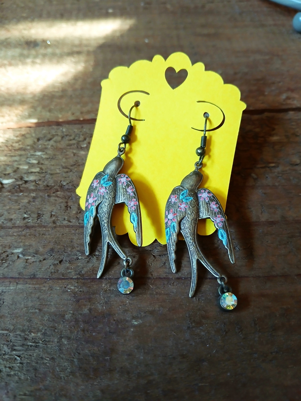 Swallow Bird Dangle Floral Earrings - Women Jewelry